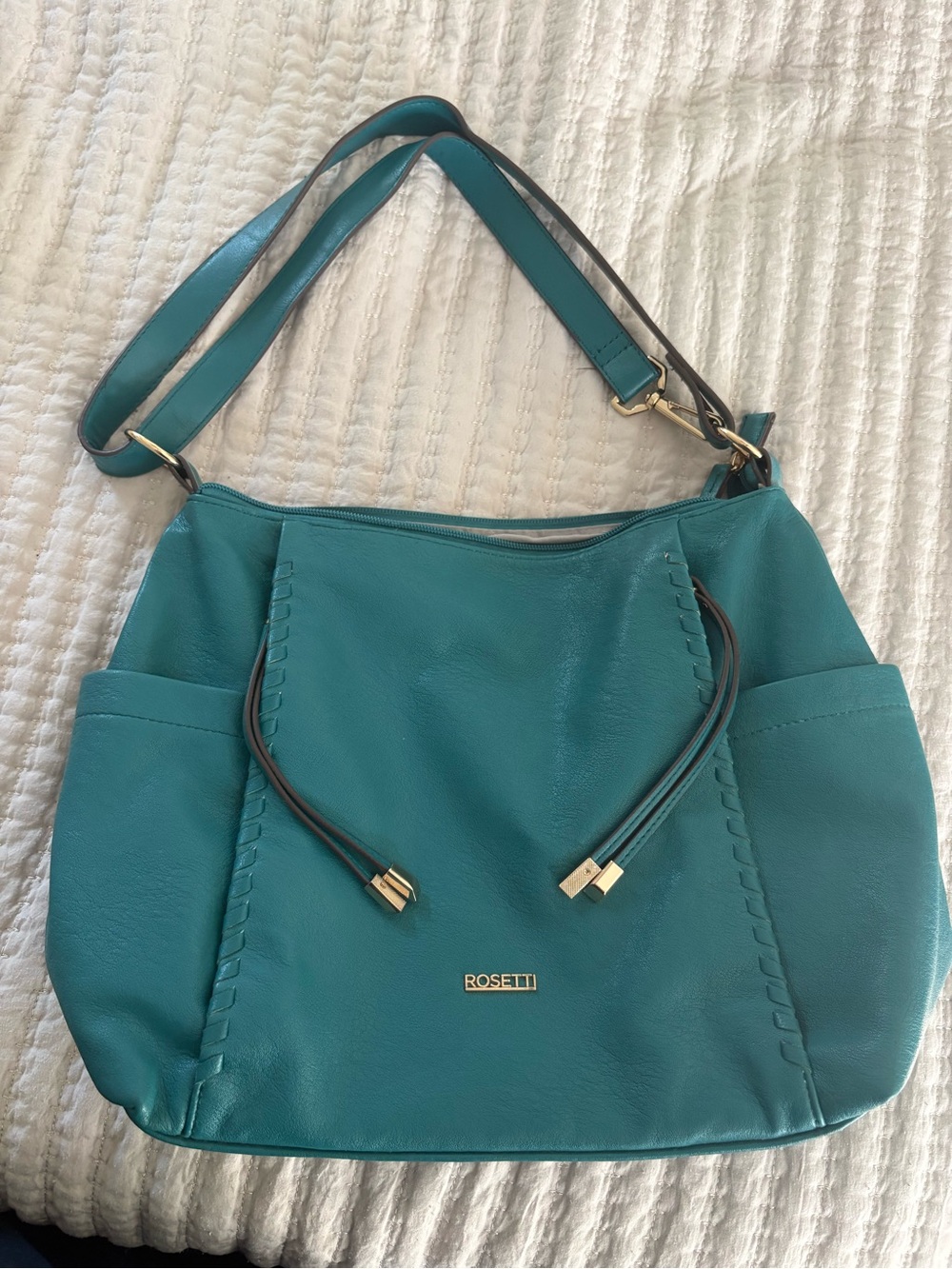 Rosetti Teal Faux-Leather Shoulder Hobo with Gold Accents